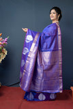 Royal Blue Handloom Linen Silk Saree With Silver Zari Weaving