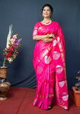 Pink Handloom Linen Silk Saree With Silver Zari Weaving