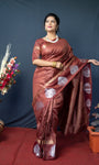 Maroon Handloom Linen Silk Saree With Silver Zari Weaving