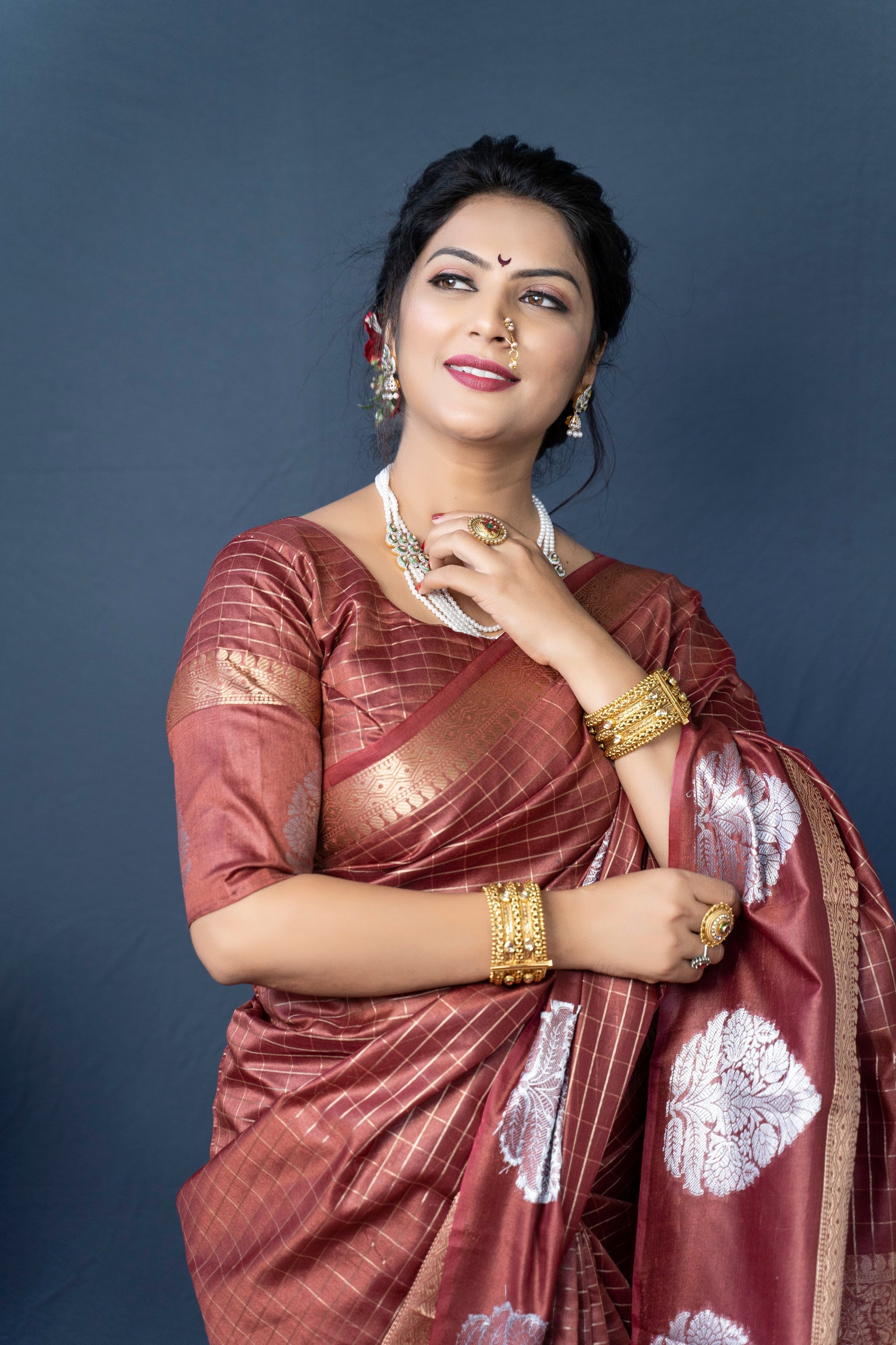 Maroon Handloom Linen Silk Saree With Silver Zari Weaving