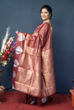 Maroon Handloom Linen Silk Saree With Silver Zari Weaving