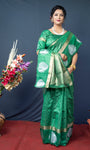 Green Handloom Linen Silk Saree With Silver Zari Weaving