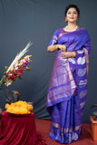 Royal Blue Handloom Linen Silk Saree With Silver Zari Weaving