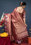 Maroon Handloom Linen Silk Saree With Silver Zari Weaving