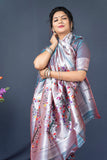 Grey Beautiful Soft Pure Silk Paithani Saree With Zari Weaving