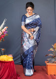 Navy Blue Beautiful Soft Pure Silk Paithani Saree With Zari Weaving