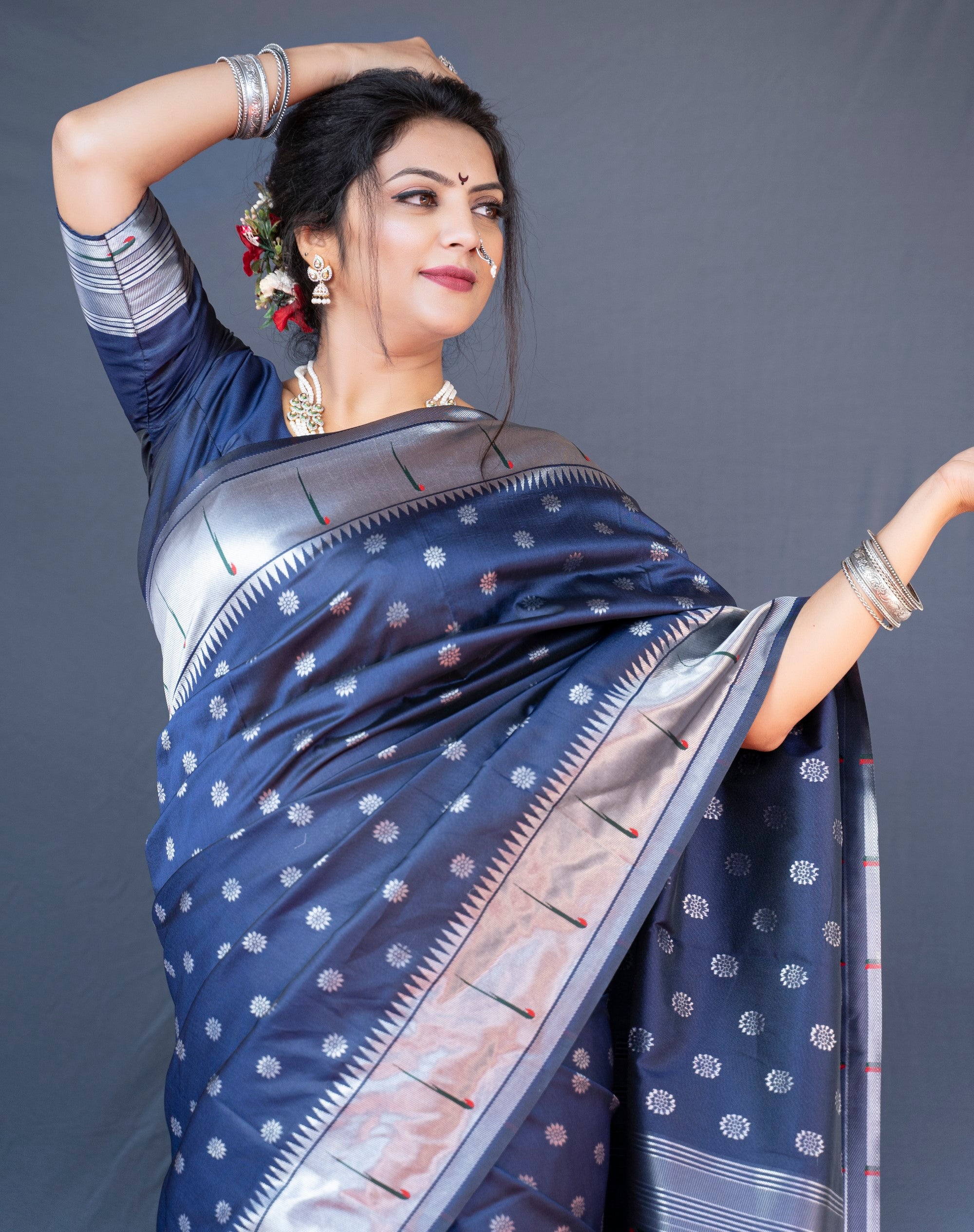 Navy Blue Beautiful Soft Pure Silk Paithani Saree With Zari Weaving