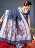 Navy Blue Beautiful Soft Pure Silk Paithani Saree With Zari Weaving