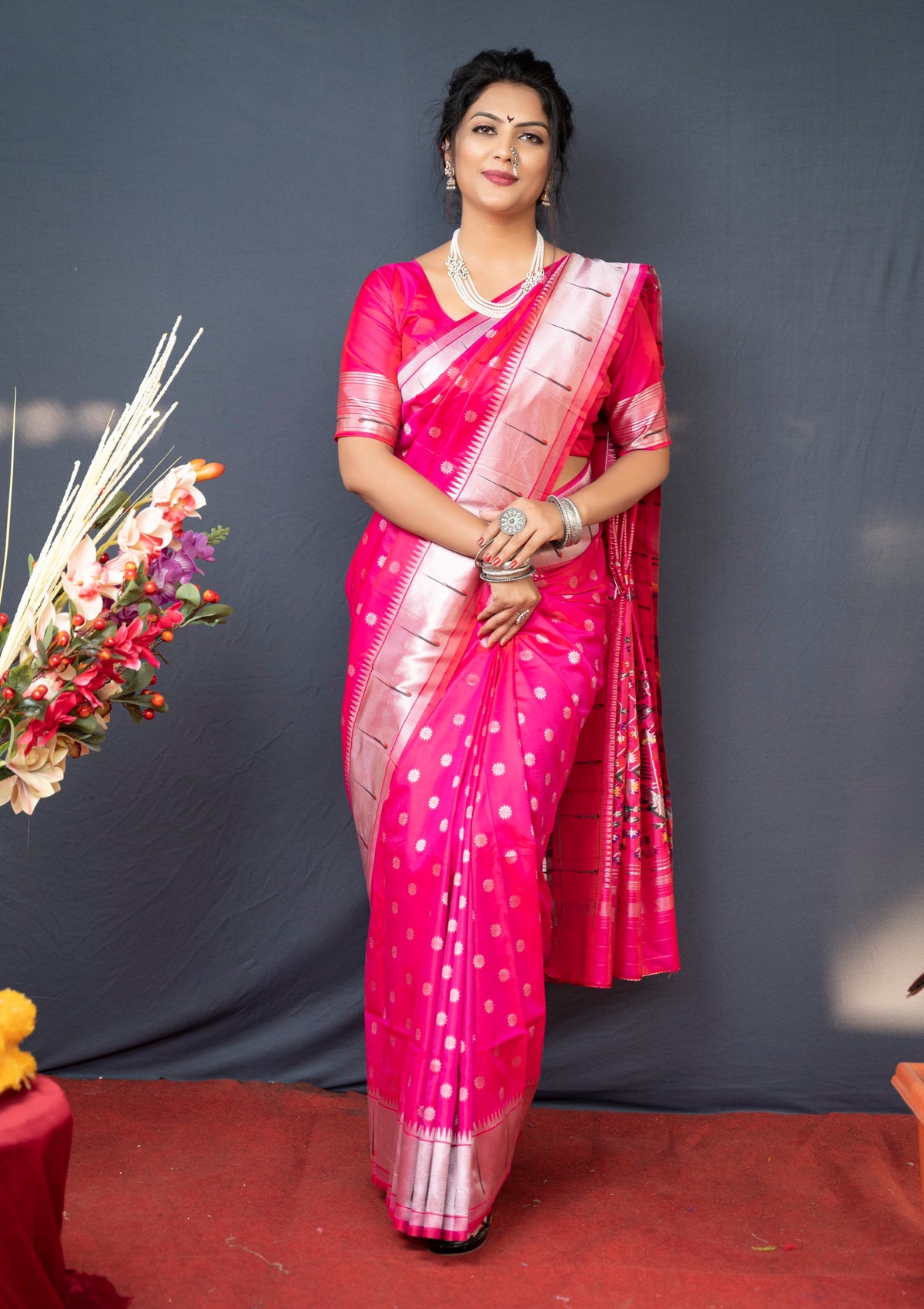 Pink Beautiful Soft Pure Silk Paithani Saree With Zari Weaving