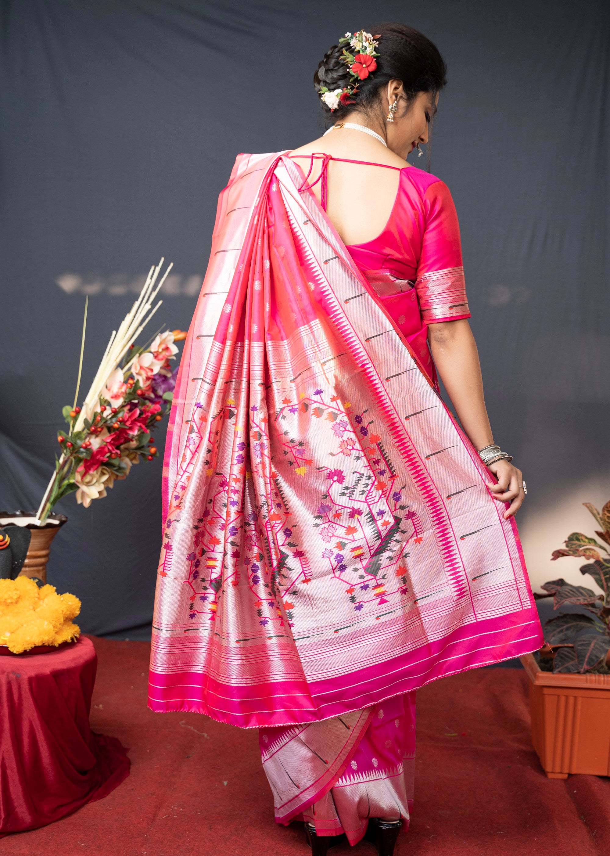 Pink Beautiful Soft Pure Silk Paithani Saree With Zari Weaving