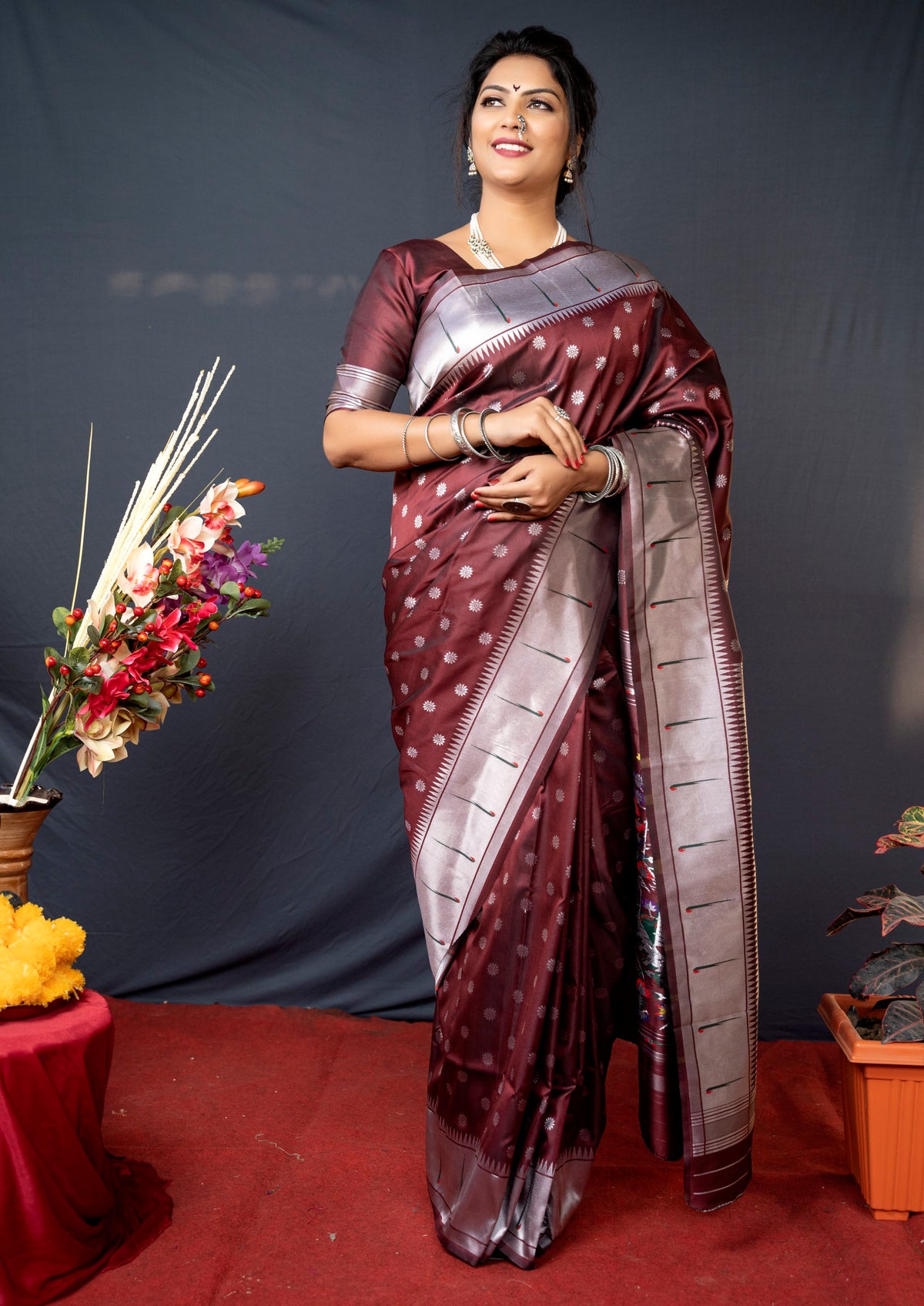 Maroon Beautiful Soft Pure Silk Paithani Saree With Zari Weaving