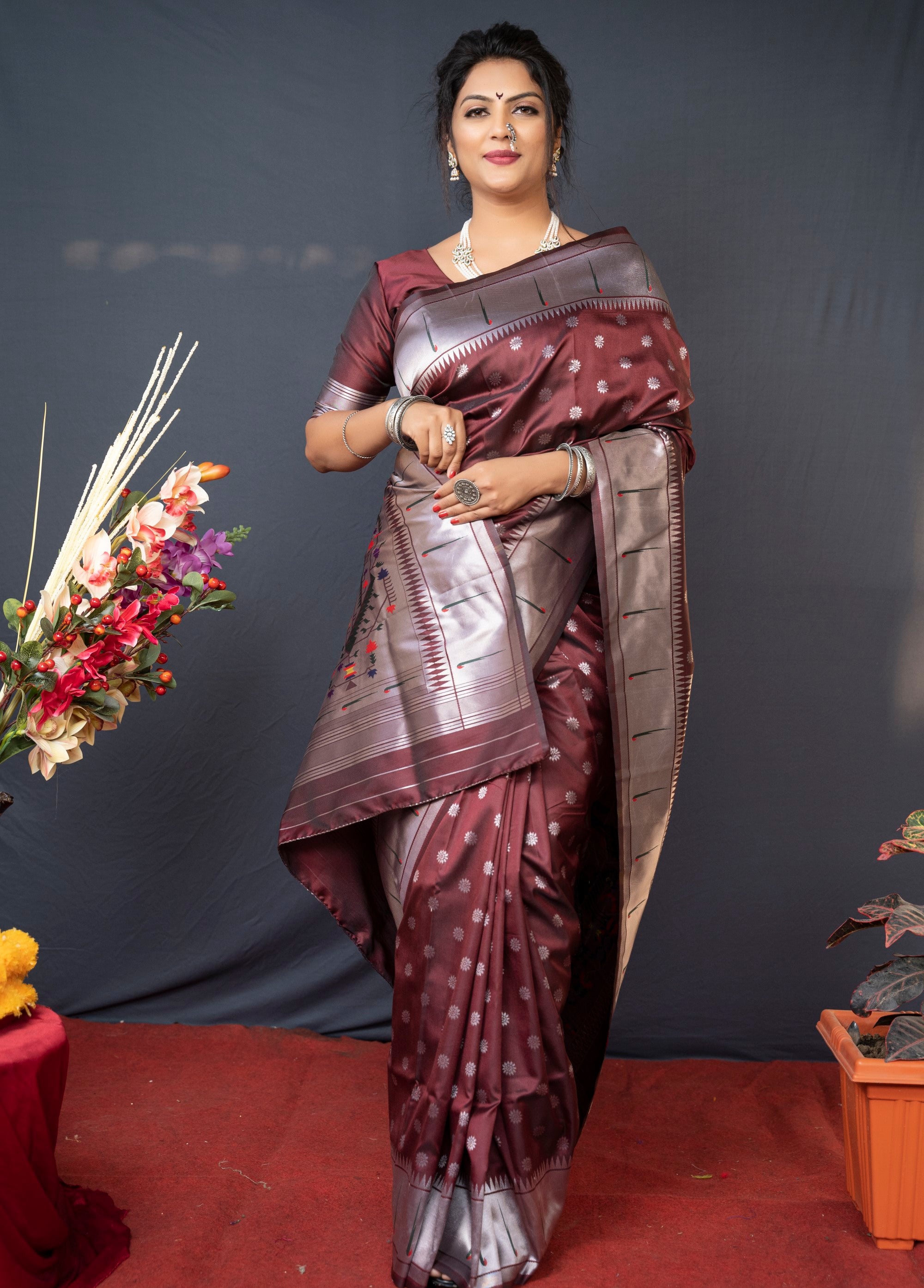 Maroon Beautiful Soft Pure Silk Paithani Saree With Zari Weaving