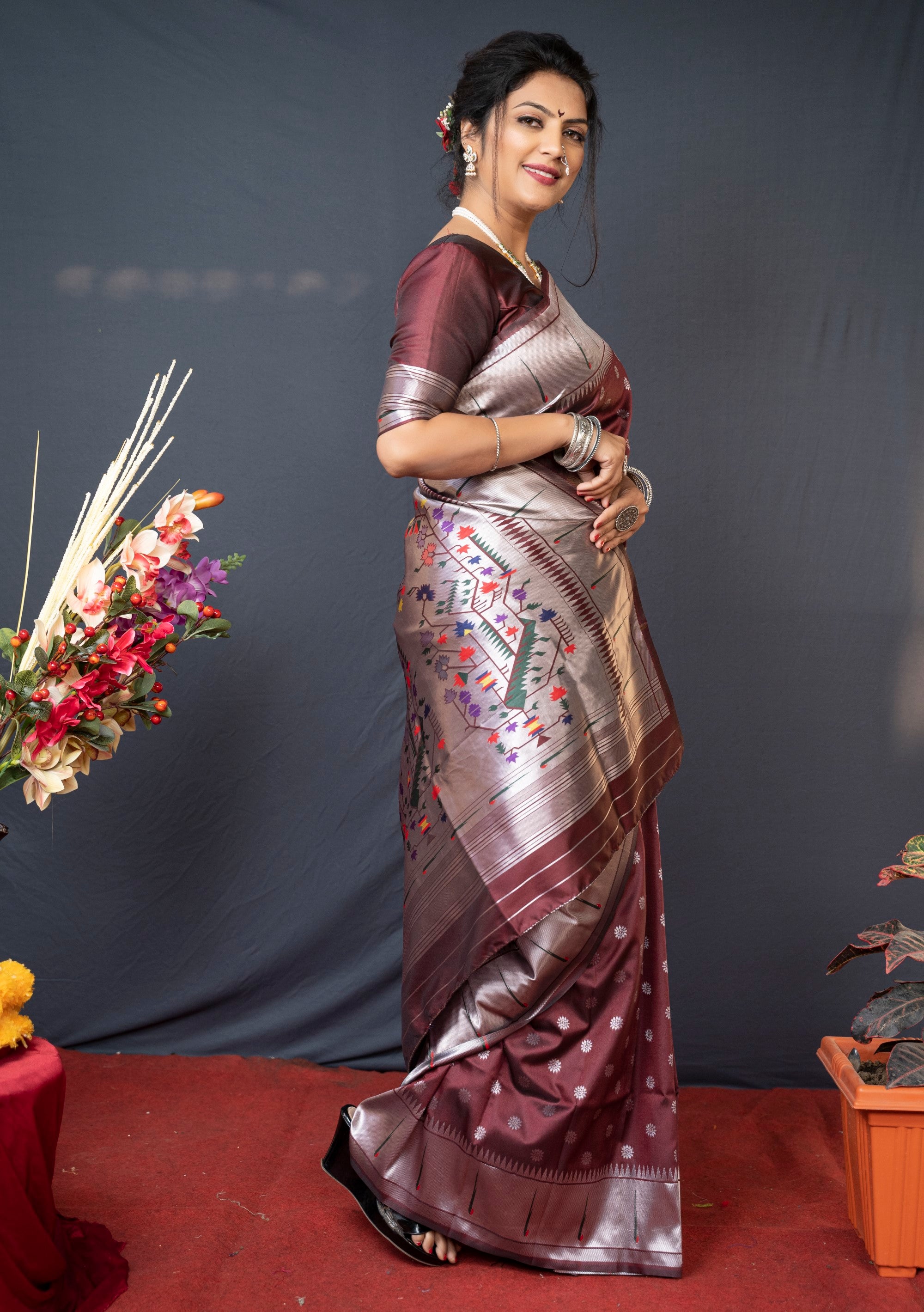 Maroon Beautiful Soft Pure Silk Paithani Saree With Zari Weaving