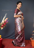 Maroon Beautiful Soft Pure Silk Paithani Saree With Zari Weaving