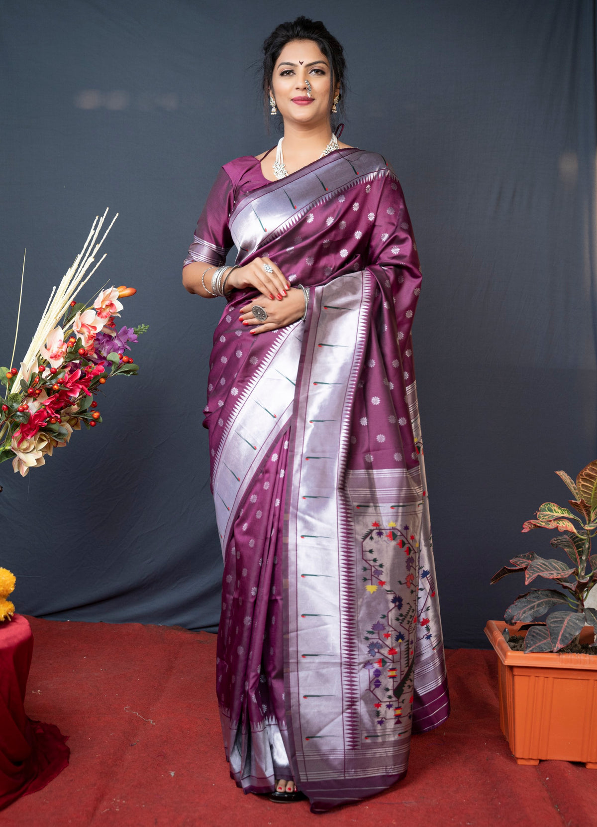 Purple Beautiful Soft Pure Silk Paithani Saree With Zari Weaving