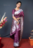 Purple Beautiful Soft Pure Silk Paithani Saree With Zari Weaving