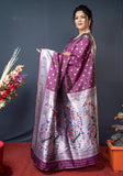 Purple Beautiful Soft Pure Silk Paithani Saree With Zari Weaving