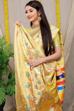 Rajkumari Cream Pure Silk Banarasi Saree With Gold Jari Weaving