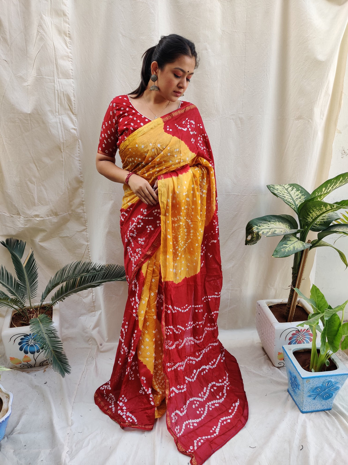 Red And Yellow Pure Silk Original Bandhani Saree