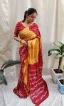 Red And Yellow Pure Silk Original Bandhani Saree