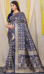 Designer Blue Patola Pure Silk Saree With Gold Jari Weaving