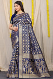 Designer Blue Patola Pure Silk Saree With Gold Jari Weaving