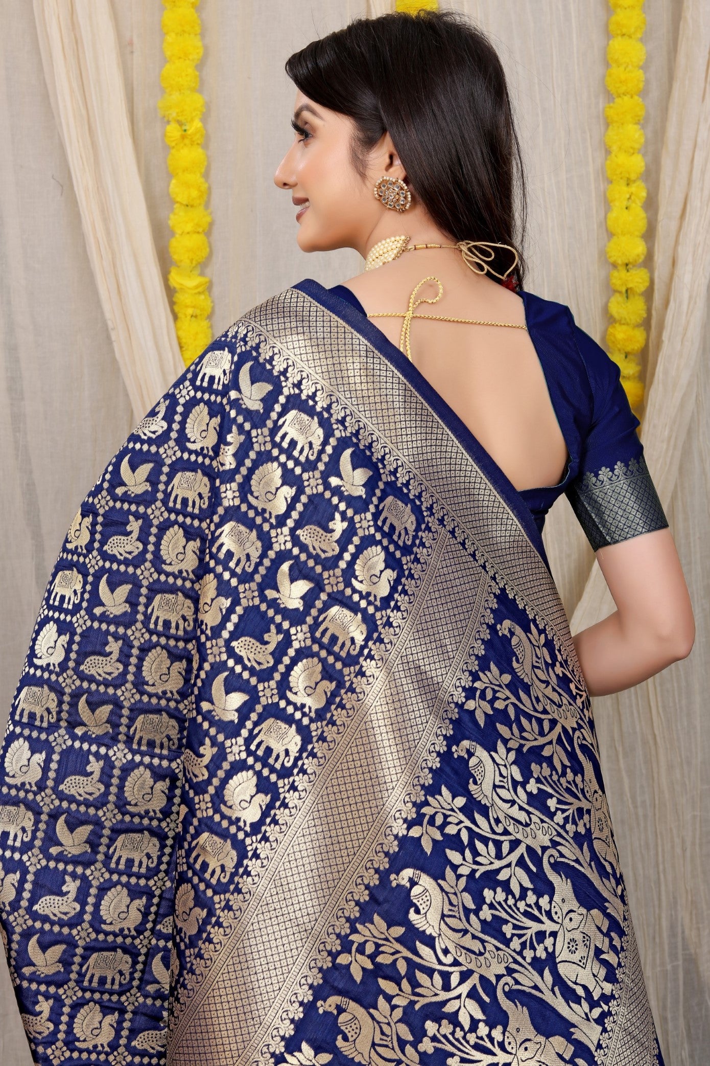 Designer Blue Patola Pure Silk Saree With Gold Jari Weaving