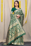 Designer Green Patola Pure Silk Saree With Gold Jari Weaving