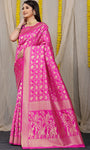 Designer Pink Patola Pure Silk Saree With Gold Jari Weaving