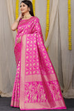 Designer Pink Patola Pure Silk Saree With Gold Jari Weaving