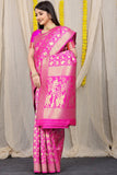 Designer Pink Patola Pure Silk Saree With Gold Jari Weaving