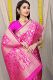 Designer Pink Patola Pure Silk Saree With Gold Jari Weaving