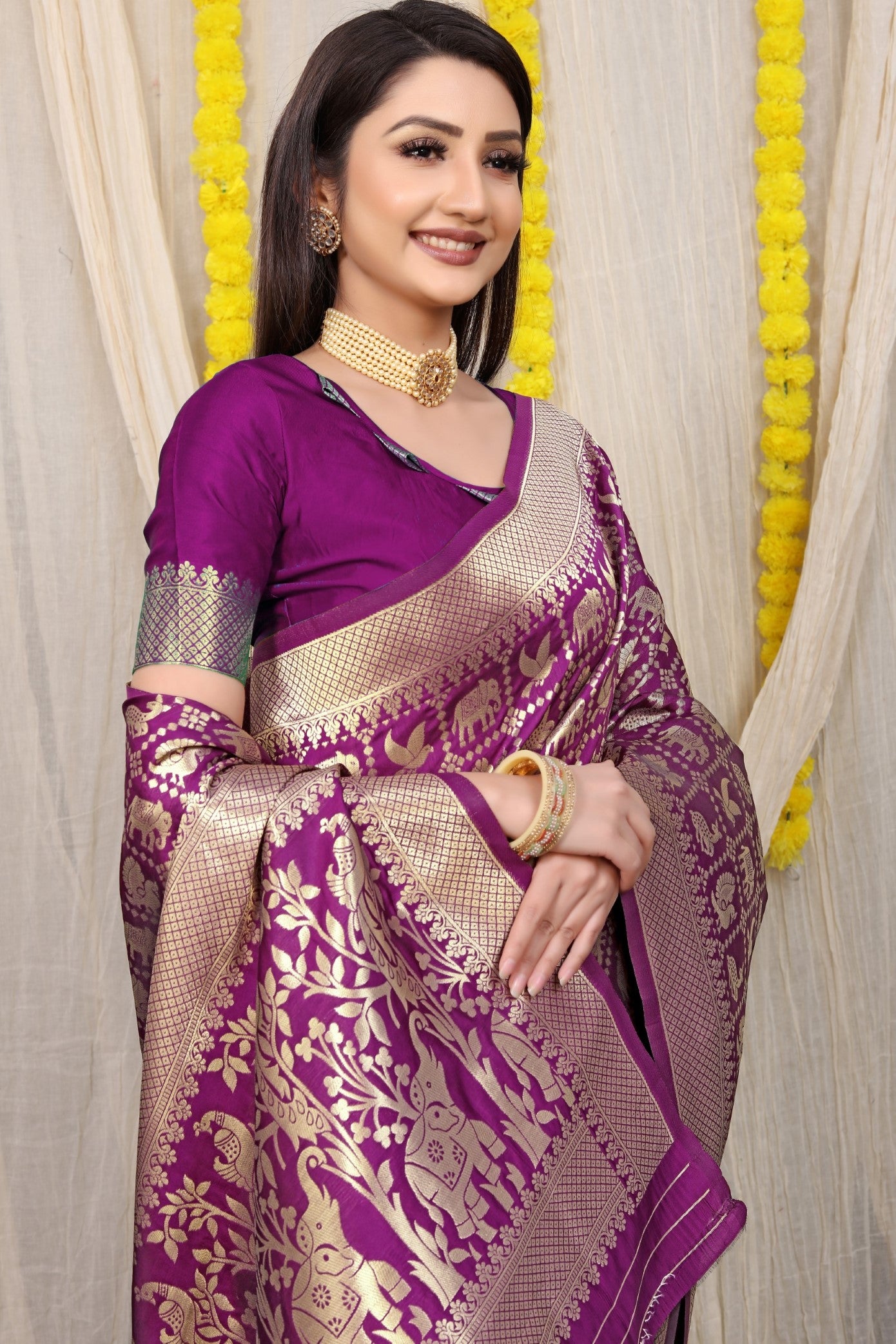 Designer Purple Patola Pure Silk Saree With Gold Jari Weaving