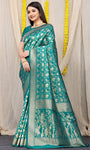 Designer Teal Patola Pure Silk Saree With Gold Jari Weaving