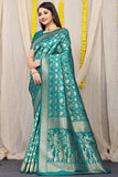 Designer Teal Patola Pure Silk Saree With Gold Jari Weaving