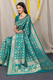 Designer Teal Patola Pure Silk Saree With Gold Jari Weaving