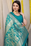 Designer Teal Patola Pure Silk Saree With Gold Jari Weaving