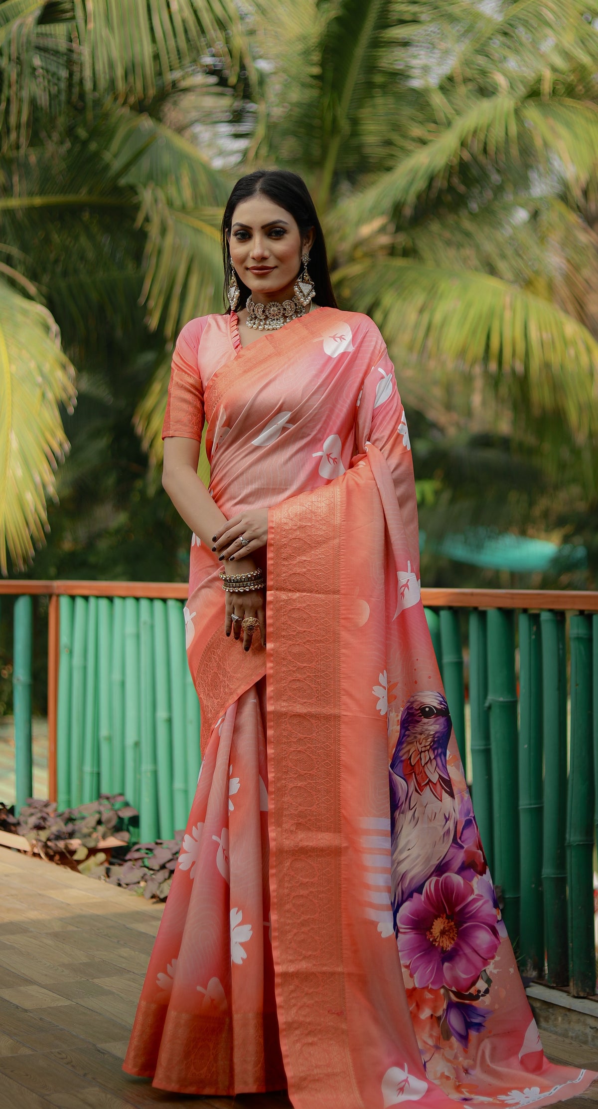 Handpicked Lite weight Soft Dola Silk sarees with digital Print