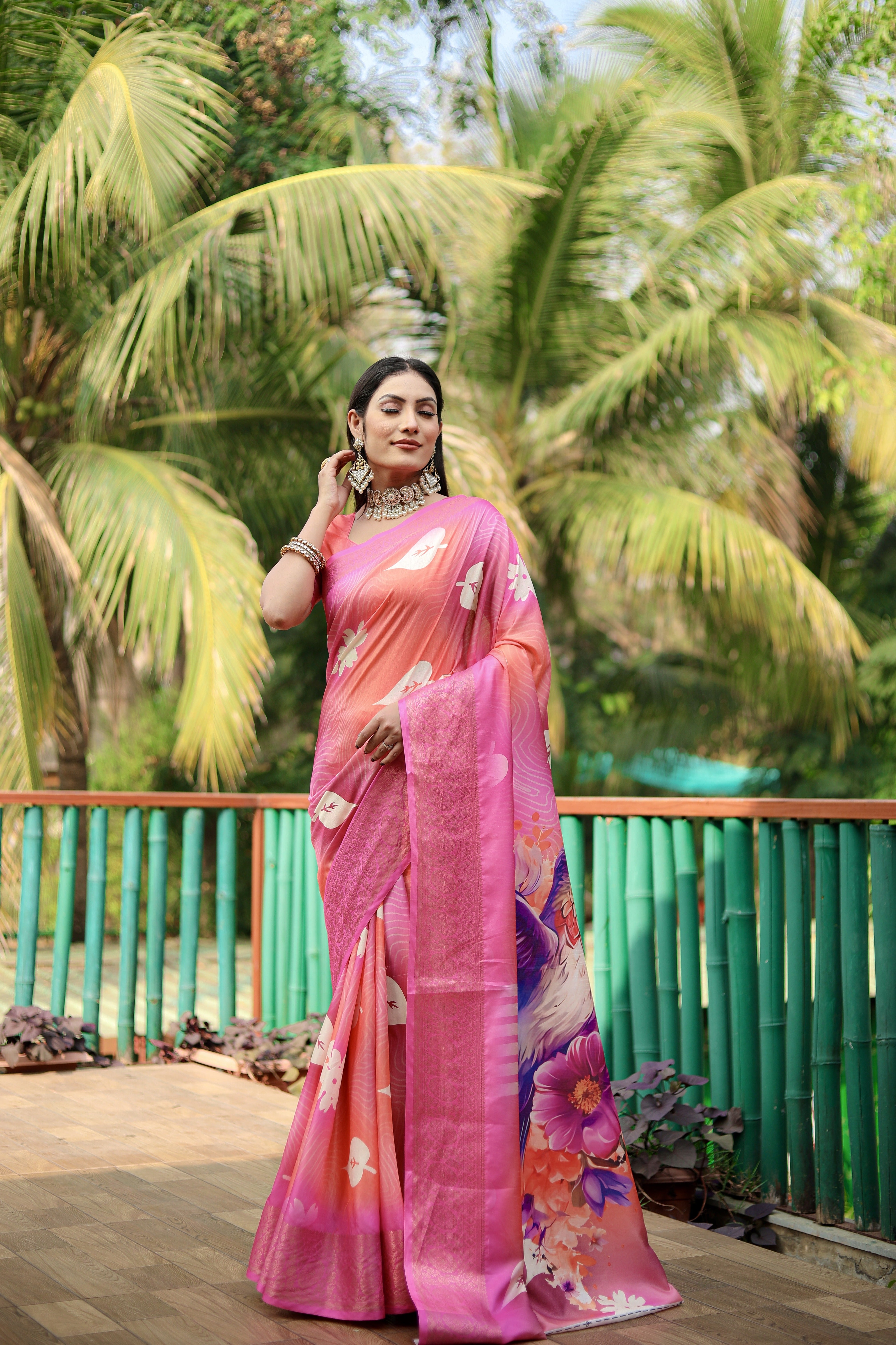 Handpicked Lite weight Soft Dola Silk sarees with digital Print