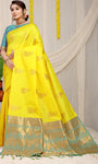 Yellow Beautiful Pure Silk Banarasi Saree With Copper Zari Work