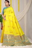 Yellow Beautiful Pure Silk Banarasi Saree With Copper Zari Work