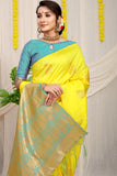 Yellow Beautiful Pure Silk Banarasi Saree With Copper Zari Work