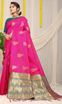 Pink Beautiful Pure Silk Banarasi Saree With Copper Zari Work