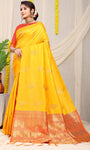 Mustard Beautiful Pure Silk Banarasi Saree With Copper Zari Work