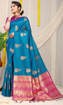 Teal Beautiful Pure Silk Banarasi Saree With Copper Zari Work