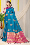 Teal Beautiful Pure Silk Banarasi Saree With Copper Zari Work