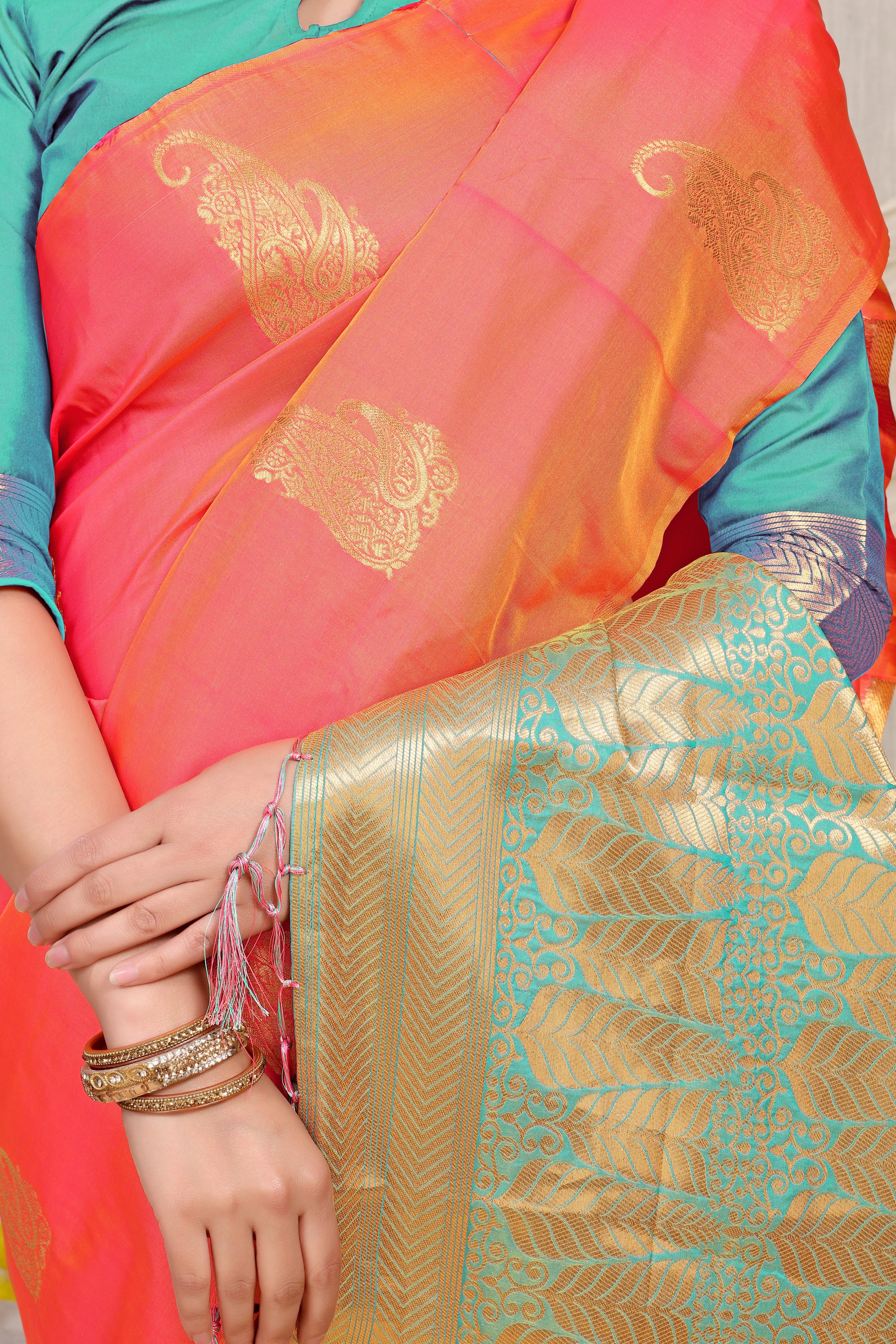 Orange Beautiful Pure Silk Banarasi Saree With Copper Zari Work