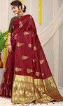 Maroon Beautiful Pure Silk Banarasi Saree With Copper Zari Work