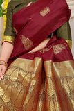 Maroon Beautiful Pure Silk Banarasi Saree With Copper Zari Work