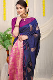 Navy Blue Beautiful Pure Silk Banarasi Saree With Copper Zari Work